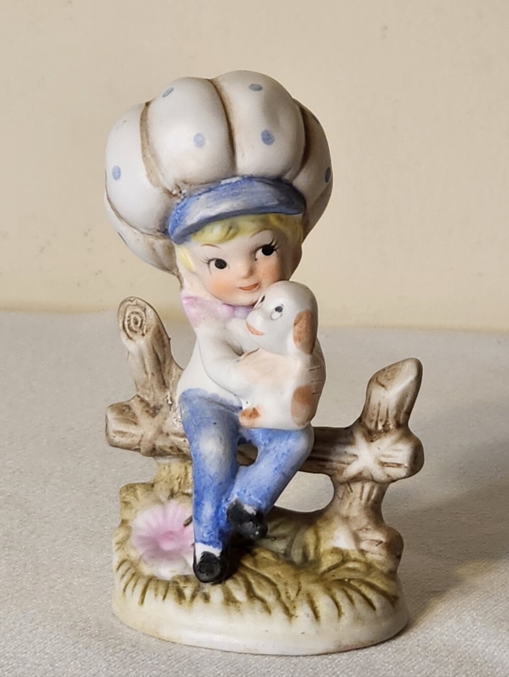Vintage Crown Royal Bonnet Girl Figurine With Puppy Mid-century Japan